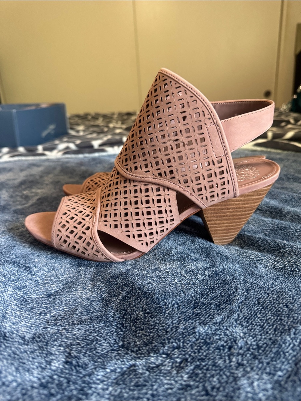 Vince Camuto Perforated Slingback Block Heels in Dusty Rose